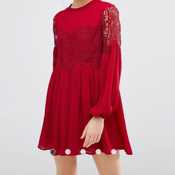 Women's Endless Rose Lace Cutout Mini Dress in Cranberry, Long Sleeves, Small - Picture 6 of 16